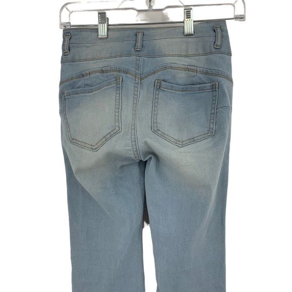 Womens Wax Jeans Size 1 Jr Crop Skinny Light Wash Butt I Love You Wide Belt 0561 - Picture 5 of 7